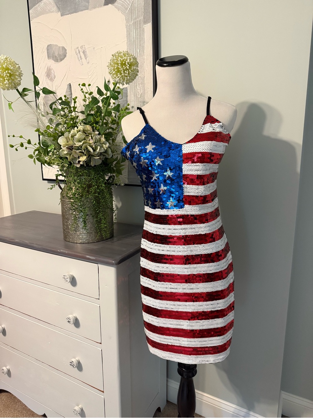 Sequin American Flag Mini Dress - Blue, Red & White